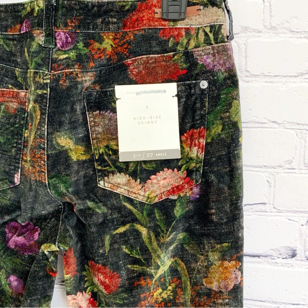 New Anthropologie Pilcro Velvet Floral Pants High Rise Skinny Ankle Size 27 - Picture 8 of 11